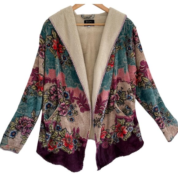 Johnny Was Jackets & Blazers - Johnny Was BIYA Sherpa Lined Floral Hoodie Jacket Boho Artwear Velvet M Jewelton